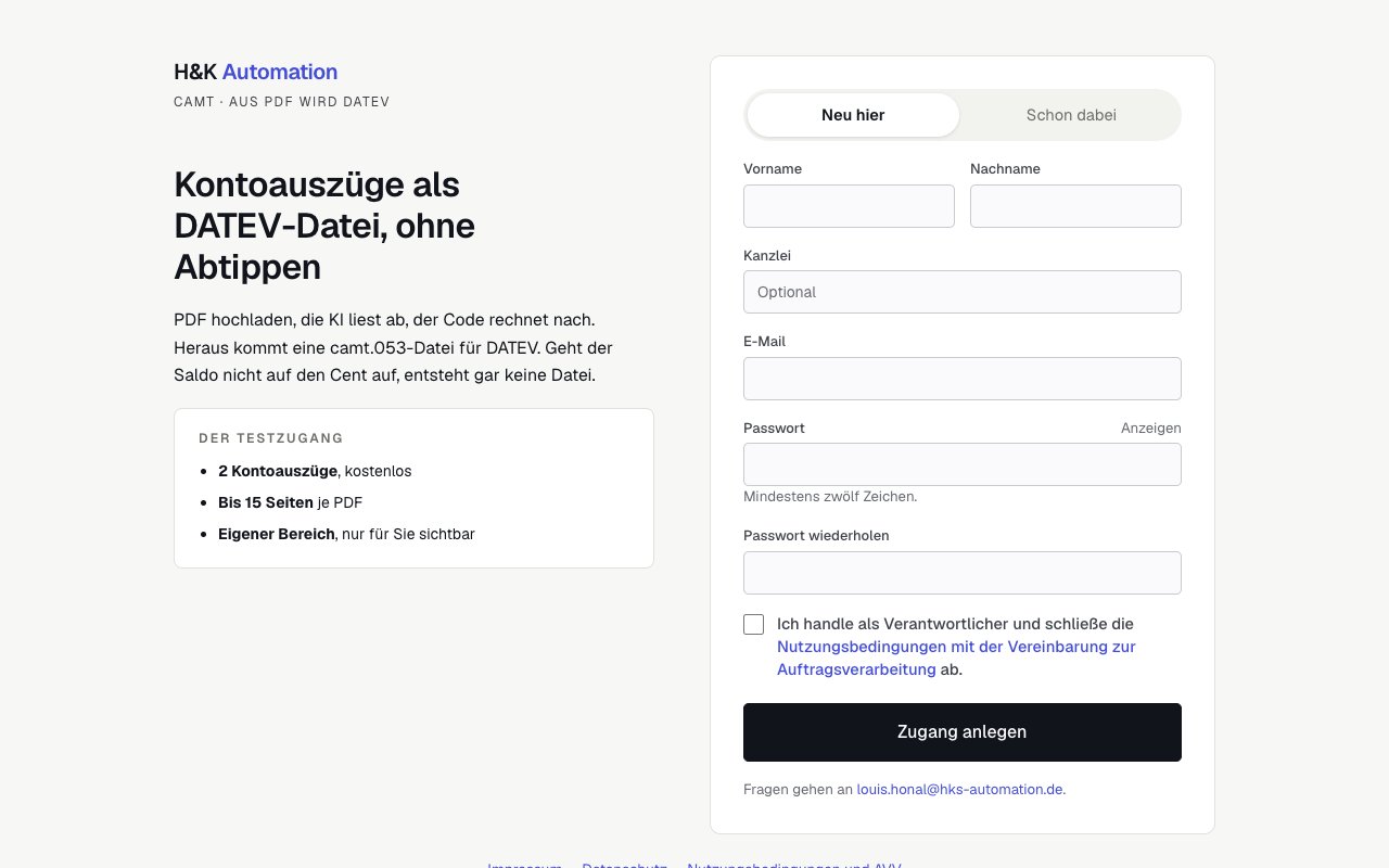 Startseite des Kontoauszug-Werkzeugs